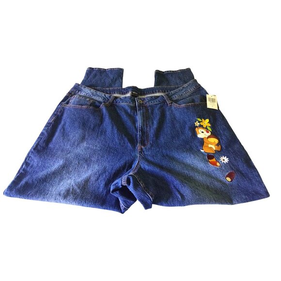 Disney Her Universe Women's Size 20 Chip & Dale Embroidered Denim Mom Jeans NWT - Picture 2 of 15